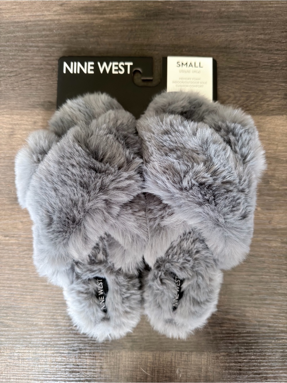 Nine West Gray Fuzzy Slippers